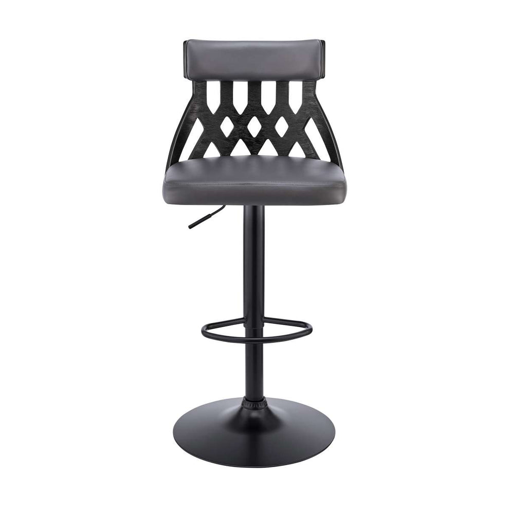 Angelo Adjustable Swivel Grey Faux Leather & Black Wood Bar Stool with Black Base By Armen Living | Bar Stools |  Modishstore  - 9