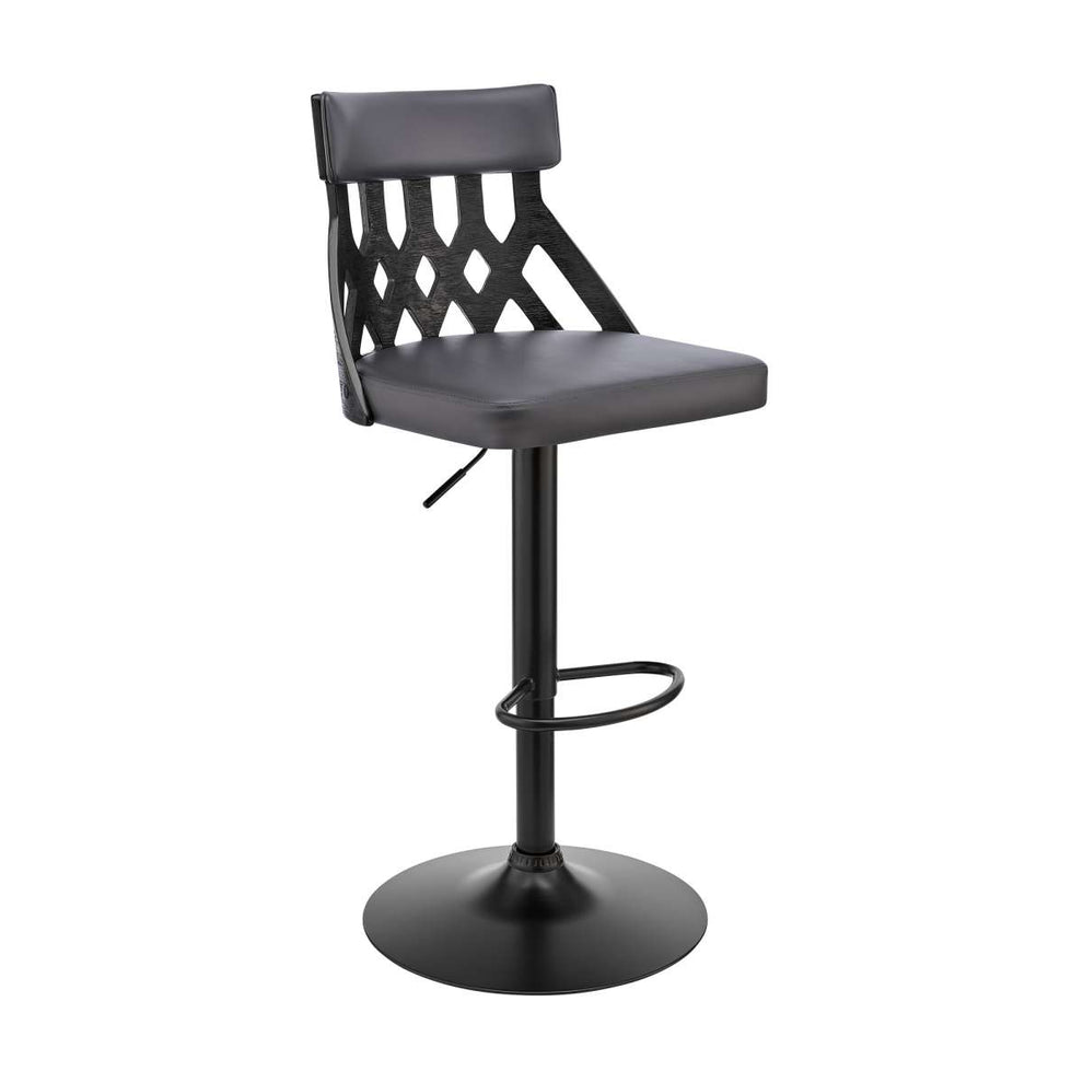 Angelo Adjustable Swivel Grey Faux Leather & Black Wood Bar Stool with Black Base By Armen Living | Bar Stools |  Modishstore  - 8
