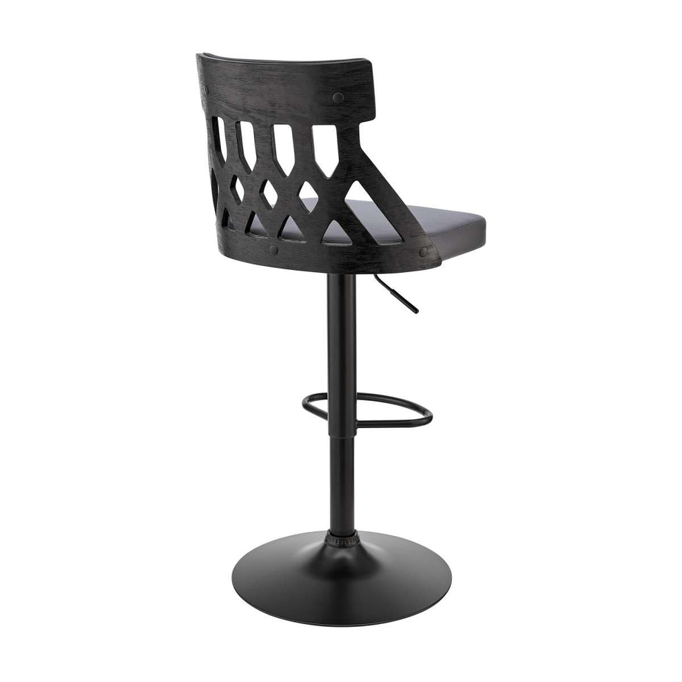 Angelo Adjustable Swivel Grey Faux Leather & Black Wood Bar Stool with Black Base By Armen Living | Bar Stools |  Modishstore  - 2
