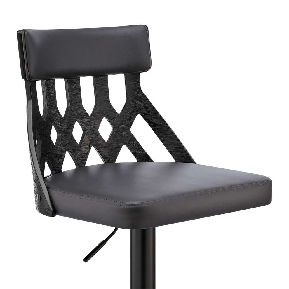 Angelo Adjustable Swivel Grey Faux Leather & Black Wood Bar Stool with Black Base By Armen Living | Bar Stools |  Modishstore  - 4