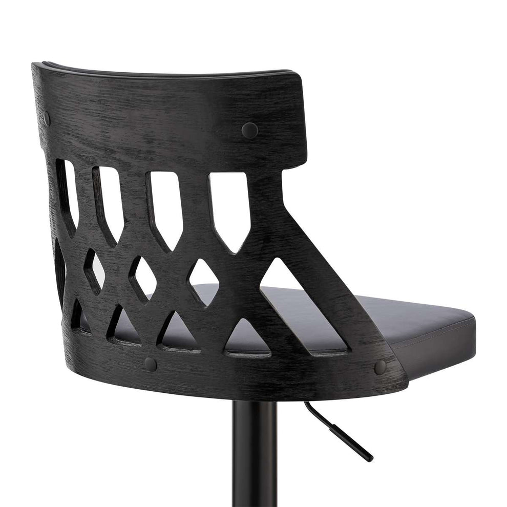 Angelo Adjustable Swivel Grey Faux Leather & Black Wood Bar Stool with Black Base By Armen Living | Bar Stools |  Modishstore  - 5