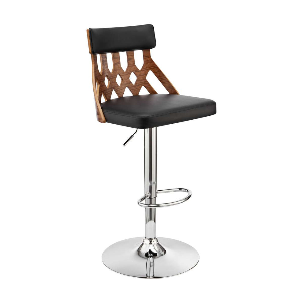 Angelo Adjustable Swivel Grey Faux Leather & Black Wood Bar Stool with Black Base By Armen Living | Bar Stools |  Modishstore  - 14