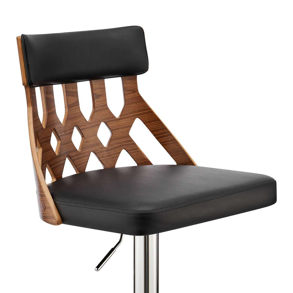 Angelo Adjustable Swivel Grey Faux Leather & Black Wood Bar Stool with Black Base By Armen Living | Bar Stools |  Modishstore  - 10
