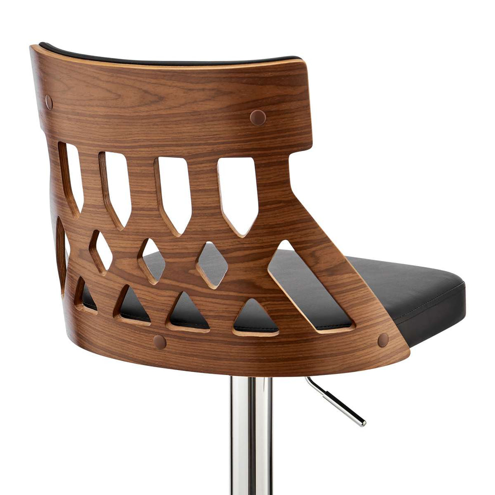 Angelo Adjustable Swivel Grey Faux Leather & Black Wood Bar Stool with Black Base By Armen Living | Bar Stools |  Modishstore  - 11
