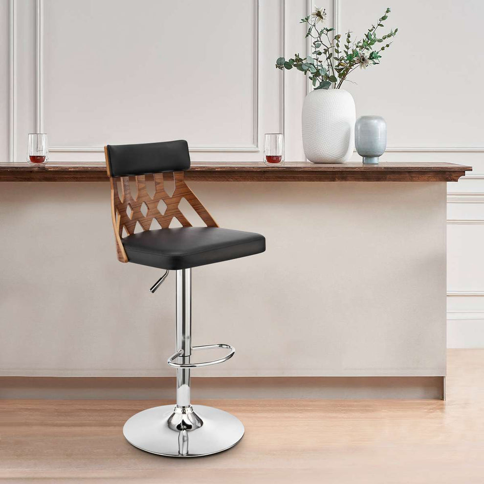 Angelo Adjustable Swivel Grey Faux Leather & Black Wood Bar Stool with Black Base By Armen Living | Bar Stools |  Modishstore  - 13