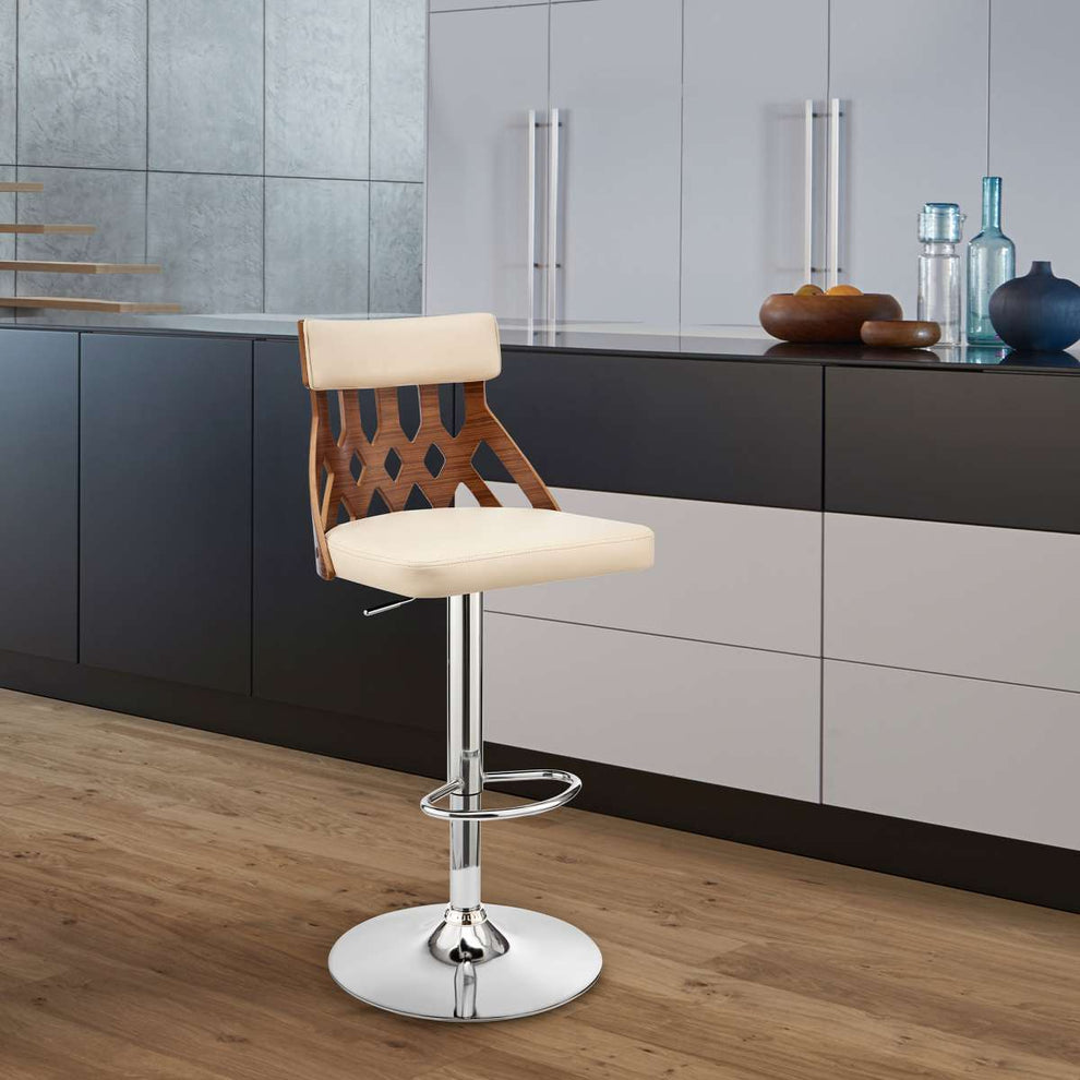 Angelo Adjustable Swivel Grey Faux Leather & Black Wood Bar Stool with Black Base By Armen Living | Bar Stools |  Modishstore  - 19