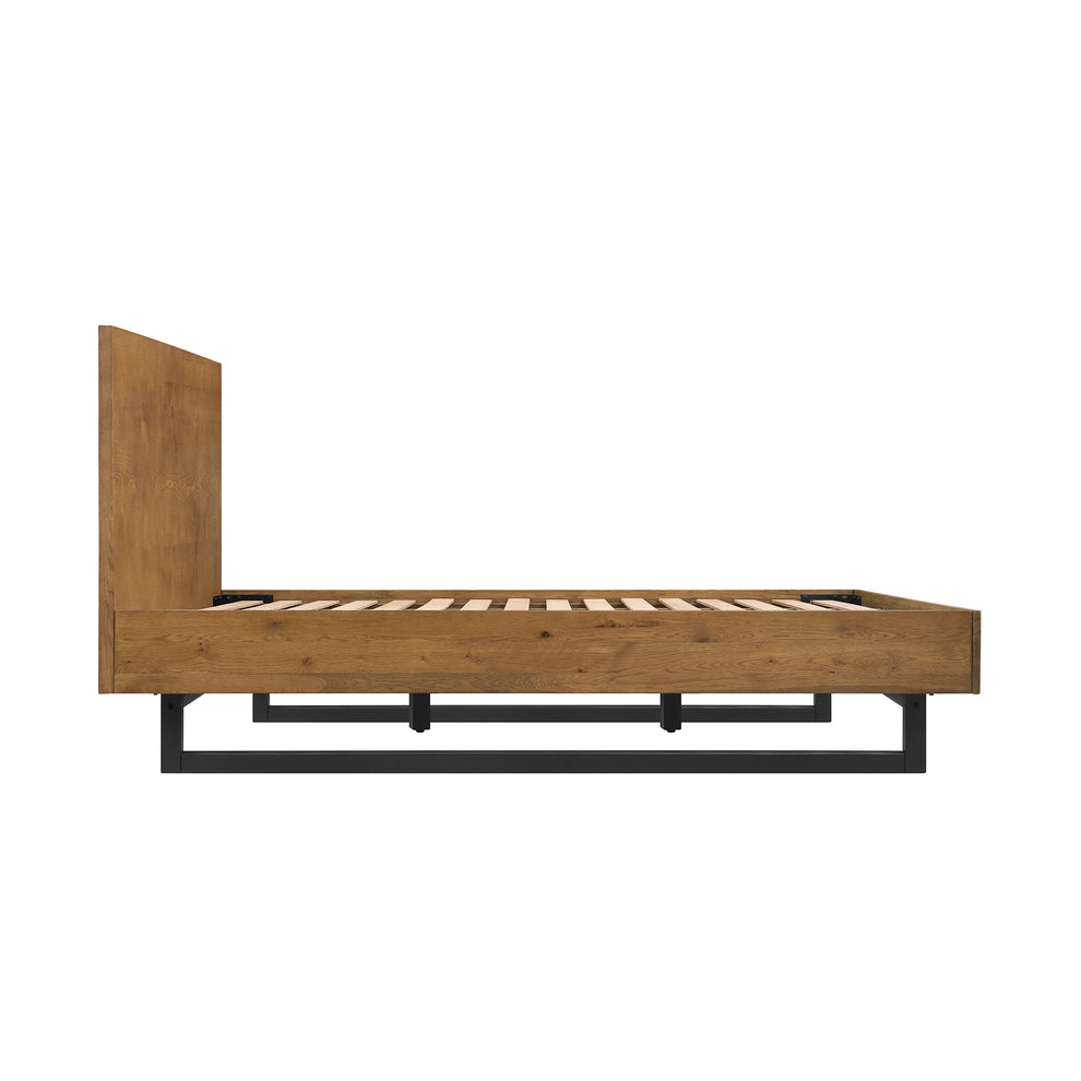 Aldo Queen Size Brown Oak Wood Platform Bed Frame with Black Metal Legs By Armen Living | Beds | Modishstore - 5