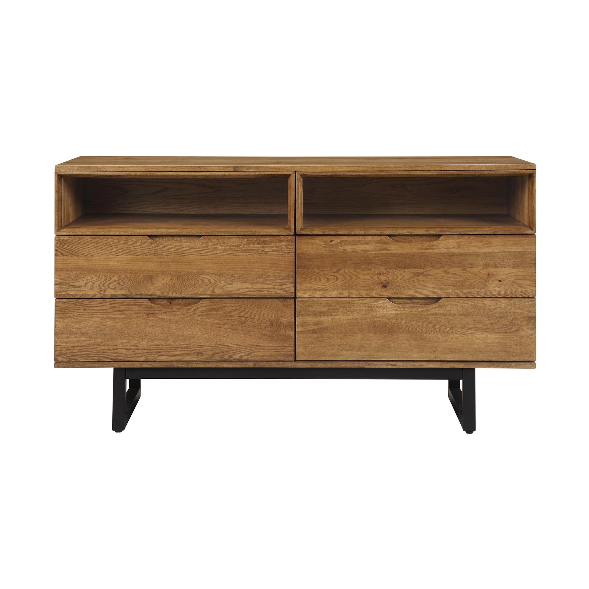 Aldo 4 Drawer Dresser in Brown Oak Wood with Black Metal Legs - Armen Living LCAODRROAK Aldo 4 Drawer Dresser in Brown Oak Wood with Black Metal Legs - Armen Living LCAODRROAK
