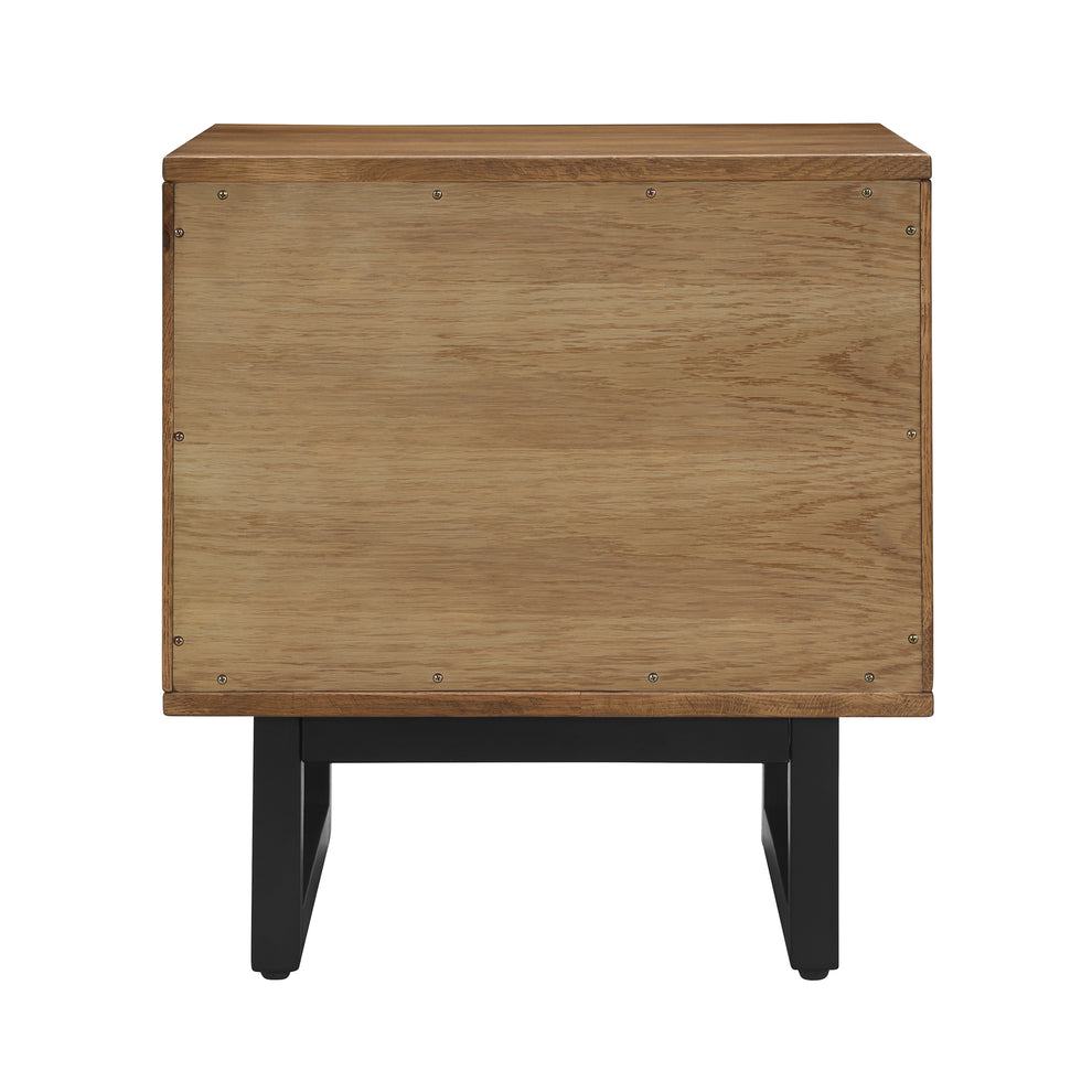 Aldo 1 Drawer Nightstand in Brown Oak Wood with Black Metal Legs By Armen Living | Nightstands | Modishstore - 5