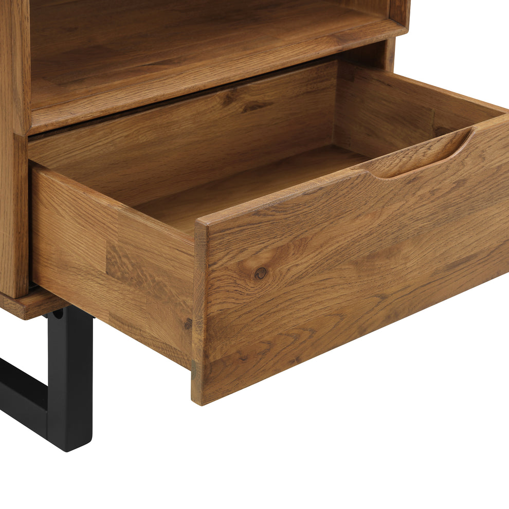 Aldo 1 Drawer Nightstand in Brown Oak Wood with Black Metal Legs By Armen Living | Nightstands | Modishstore - 6