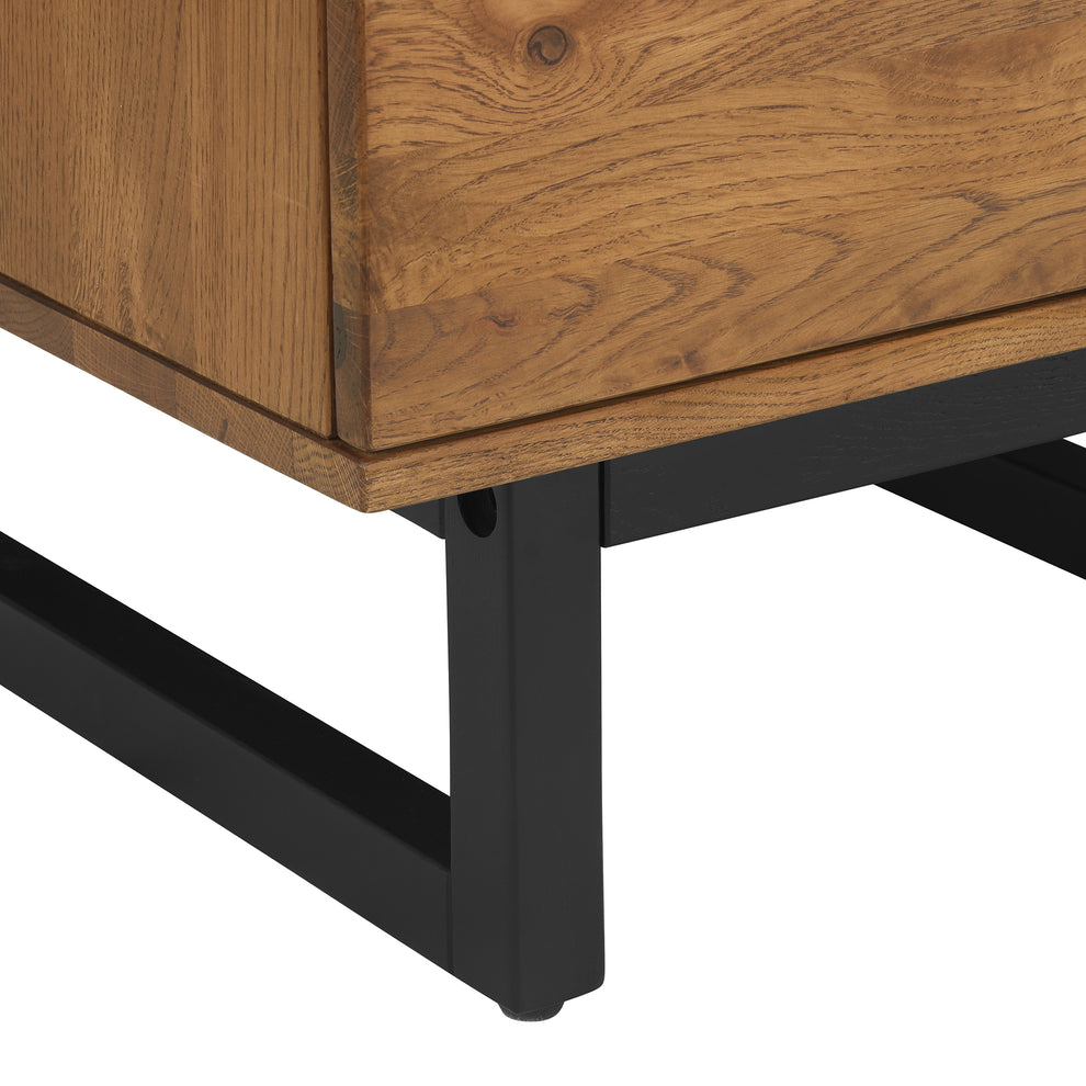 Aldo 1 Drawer Nightstand in Brown Oak Wood with Black Metal Legs By Armen Living | Nightstands | Modishstore - 7