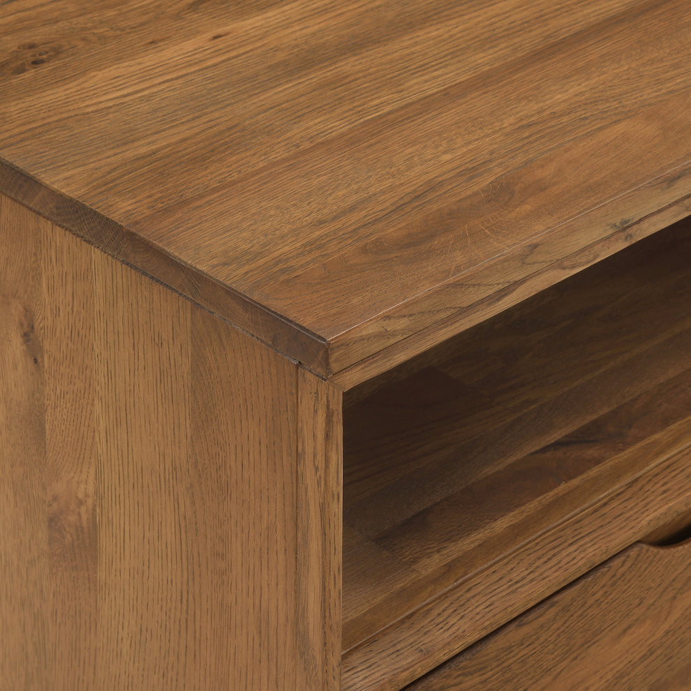 Aldo 1 Drawer Nightstand in Brown Oak Wood with Black Metal Legs By Armen Living | Nightstands | Modishstore - 11