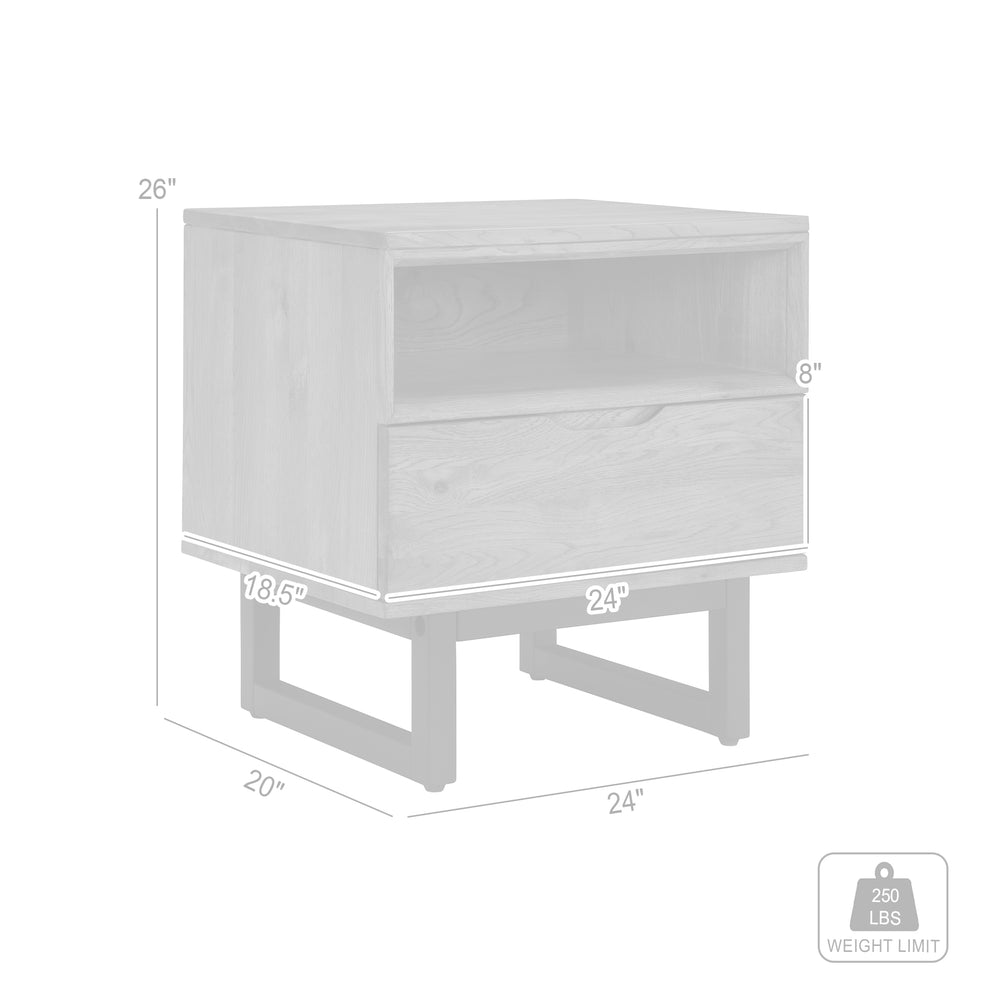 Aldo 1 Drawer Nightstand in Brown Oak Wood with Black Metal Legs By Armen Living | Nightstands | Modishstore - 10