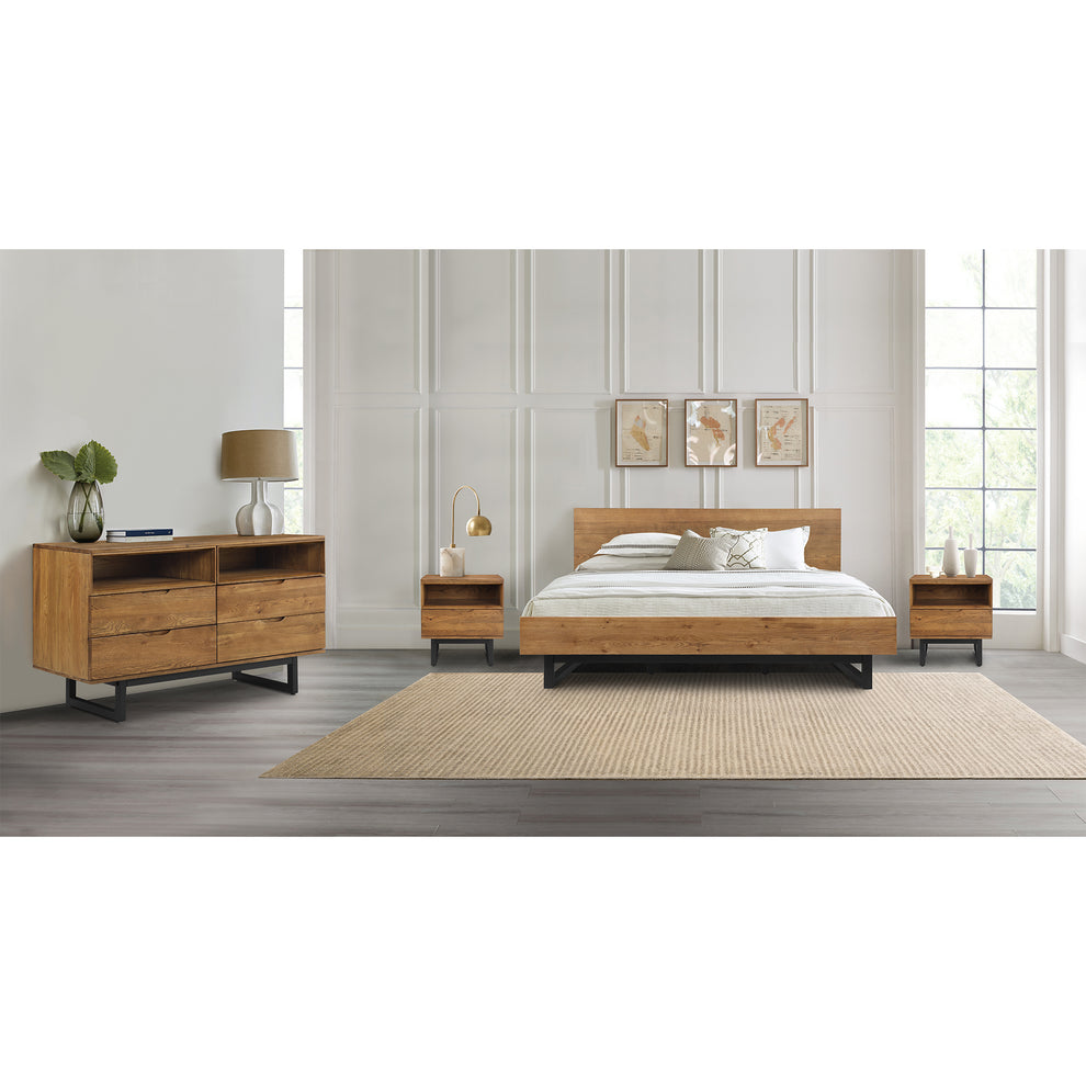 Aldo 1 Drawer Nightstand in Brown Oak Wood with Black Metal Legs By Armen Living | Nightstands | Modishstore - 3