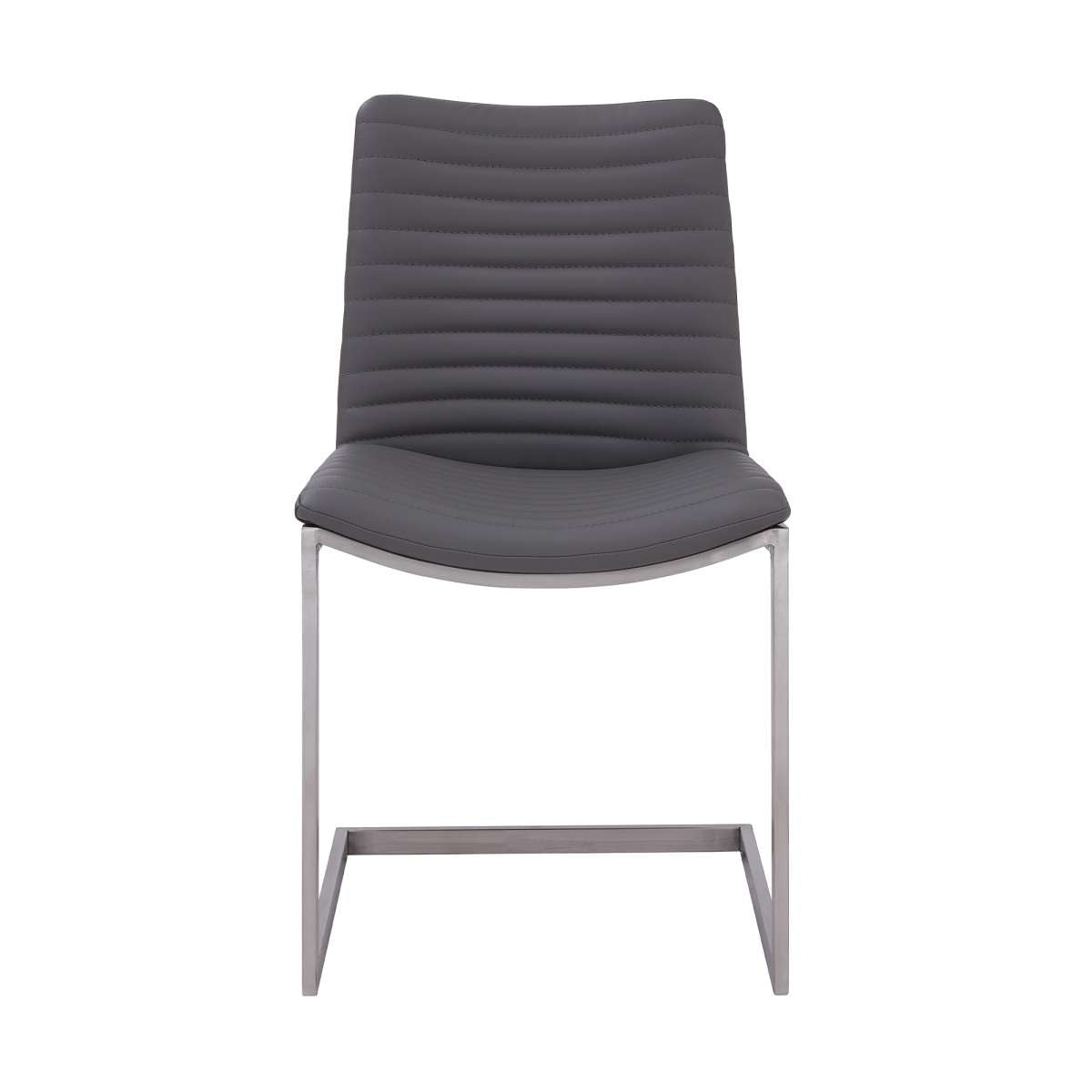 April Contemporary Dining Chair in Brushed Stainless Steel Finish and Gray Faux Leather - Set of 2 By Armen Living | Dining Chairs | Modishstore - 2