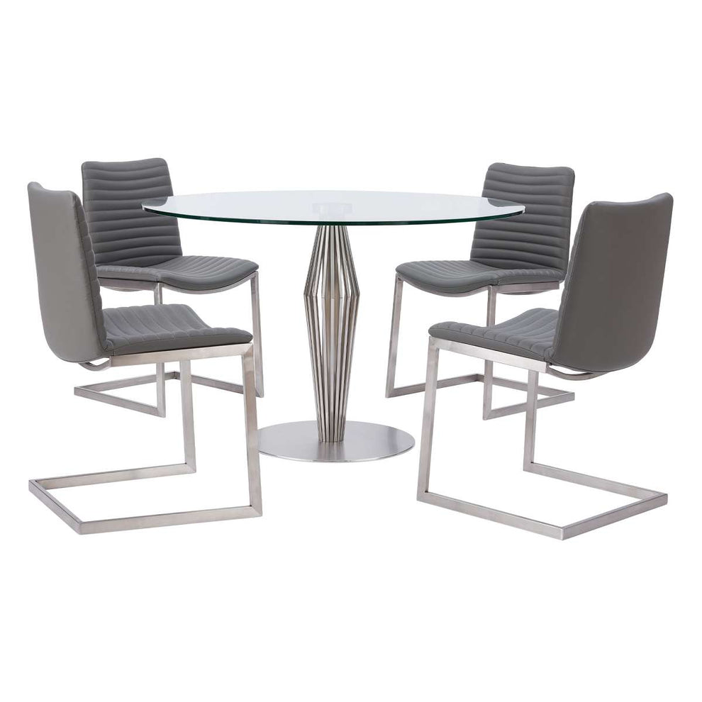 April Contemporary Dining Chair in Brushed Stainless Steel Finish and Gray Faux Leather - Set of 2 By Armen Living | Dining Chairs | Modishstore - 6