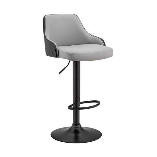 Asher Adjustable Grey Faux Leather and Black Finish Bar Stool By Armen Living | Bar Stools | Modishstore