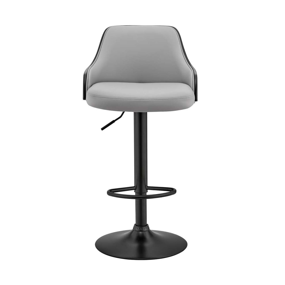 Asher Adjustable Grey Faux Leather and Black Finish Bar Stool By Armen Living | Bar Stools | Modishstore - 2