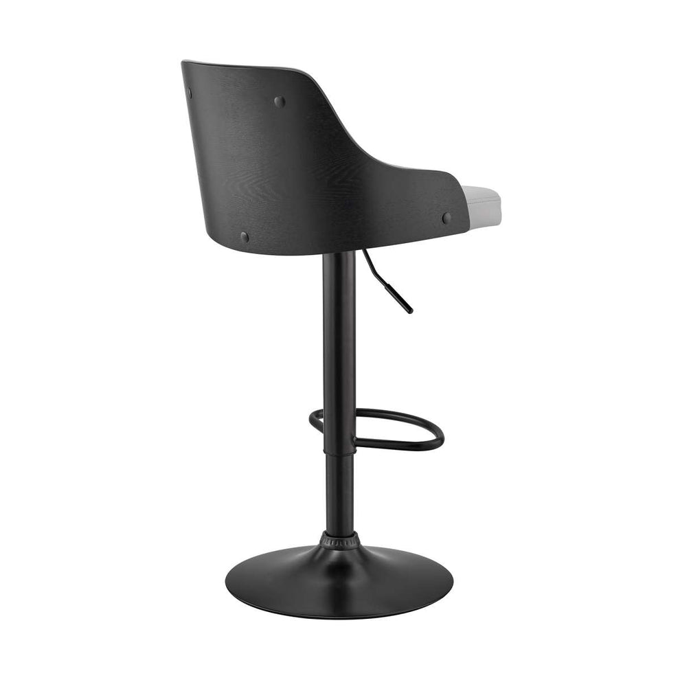 Asher Adjustable Grey Faux Leather and Black Finish Bar Stool By Armen Living | Bar Stools | Modishstore - 3