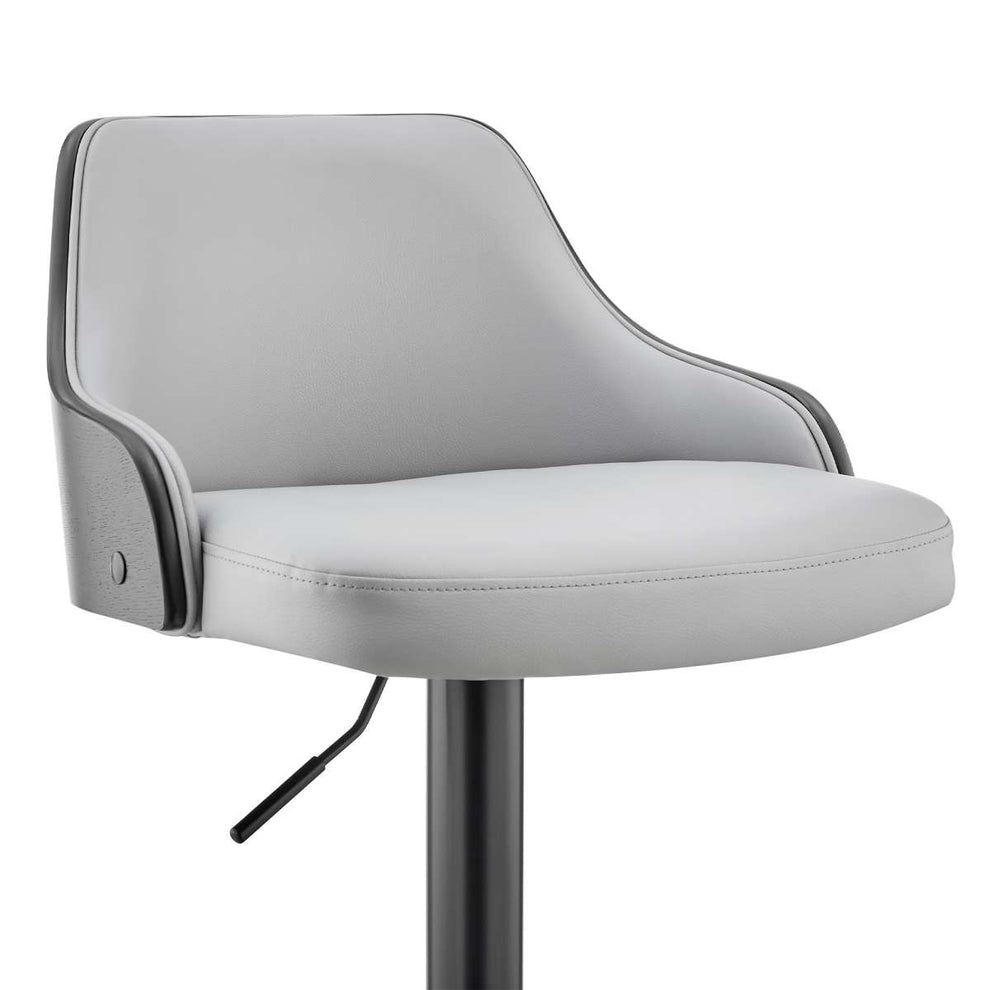 Asher Adjustable Grey Faux Leather and Black Finish Bar Stool By Armen Living | Bar Stools | Modishstore - 5