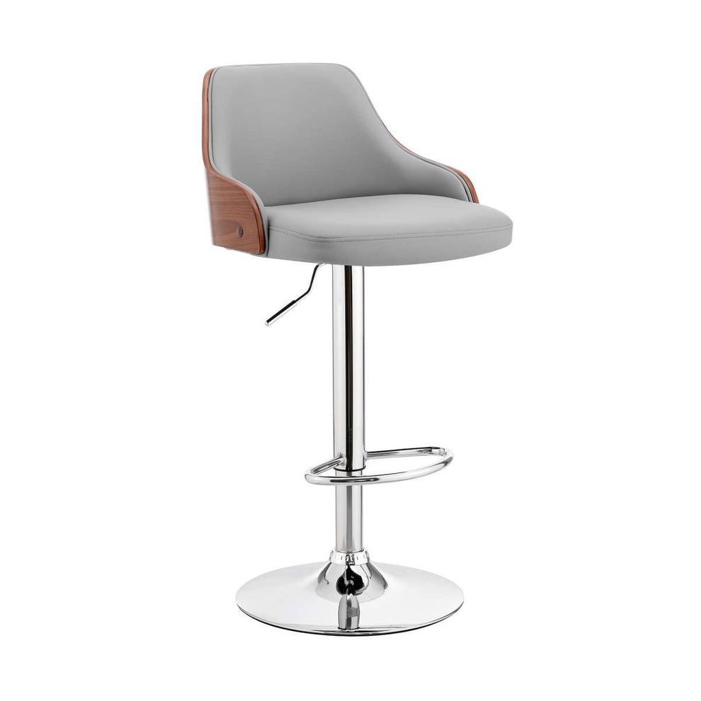 Asher Adjustable Grey Faux Leather and Black Finish Bar Stool By Armen Living | Bar Stools | Modishstore - 22