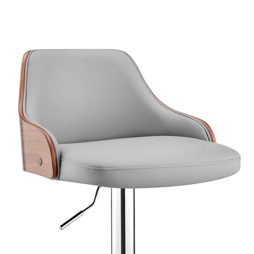 Asher Adjustable Grey Faux Leather and Black Finish Bar Stool By Armen Living | Bar Stools | Modishstore - 26