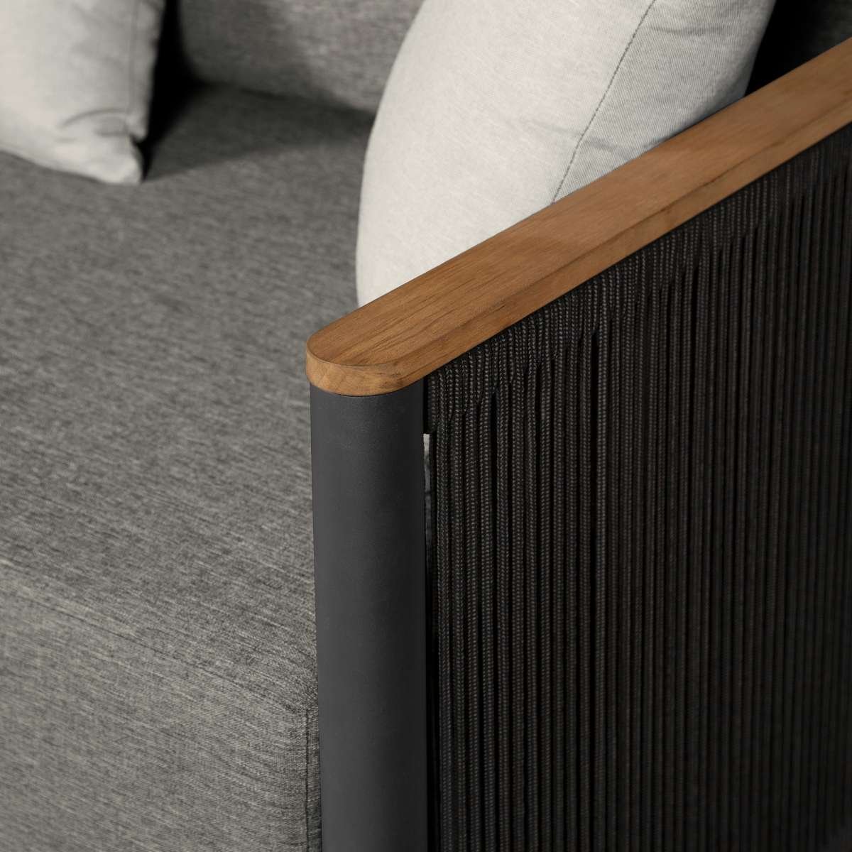 Artesia Outdoor Patio Chair in Teak Wood and Black Rope with Dark Gray Olefin Cushions By Armen Living | Outdoor Chairs | Modishstore - 9