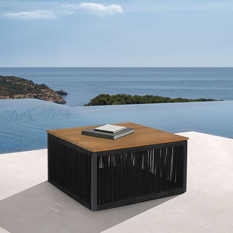 Artesia Outdoor Patio Coffee Table in Teak Wood and Black Rope By Armen Living | Outdoor Tables | Modishstore
