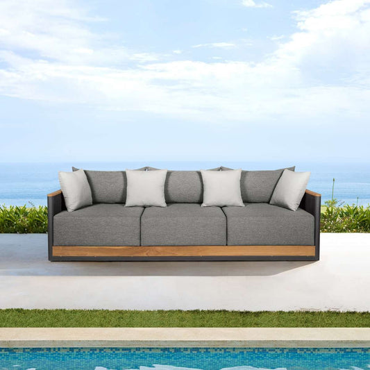 Artesia Outdoor Patio Sofa in Teak Wood and Black Rope with Dark Gray Olefin Cushions By Armen Living | Outdoor Sofas, Loveseats & Sectionals | Modishstore