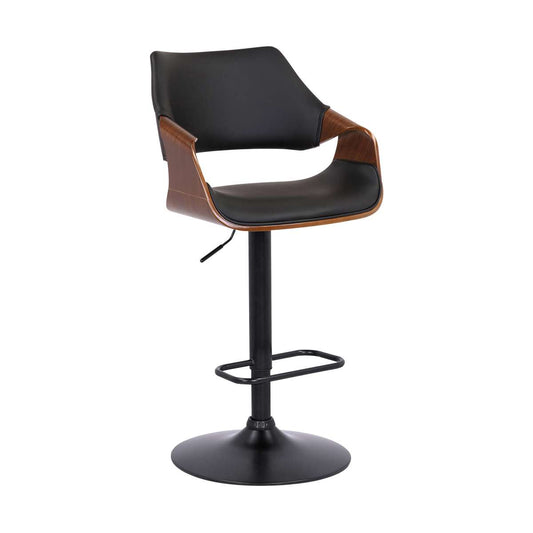 Aspen Adjustable Swivel Black Faux Leather and Walnut Wood Bar Stool with Black Base By Armen Living | Bar Stools | Modishstore