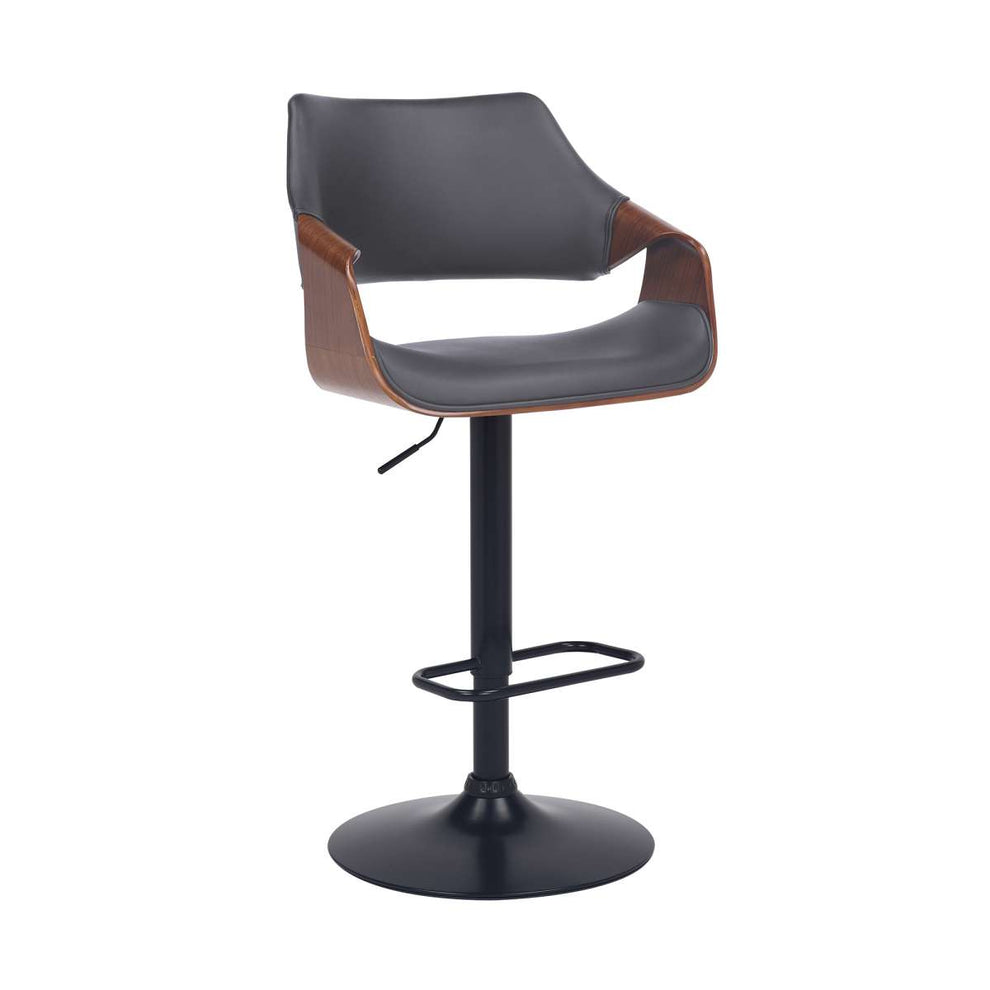 Aspen Adjustable Swivel Black Faux Leather and Walnut Wood Bar Stool with Black Base By Armen Living | Bar Stools | Modishstore - 8
