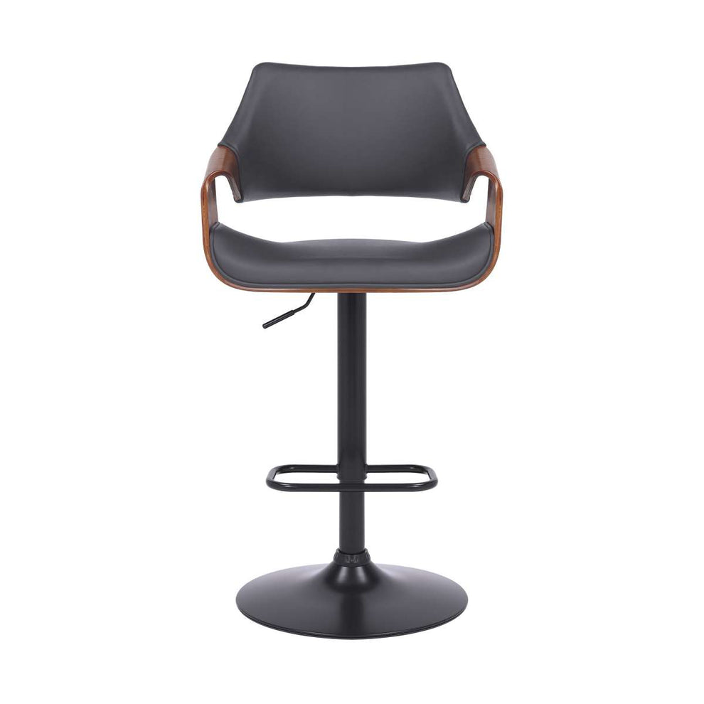 Aspen Adjustable Swivel Black Faux Leather and Walnut Wood Bar Stool with Black Base By Armen Living | Bar Stools | Modishstore - 9