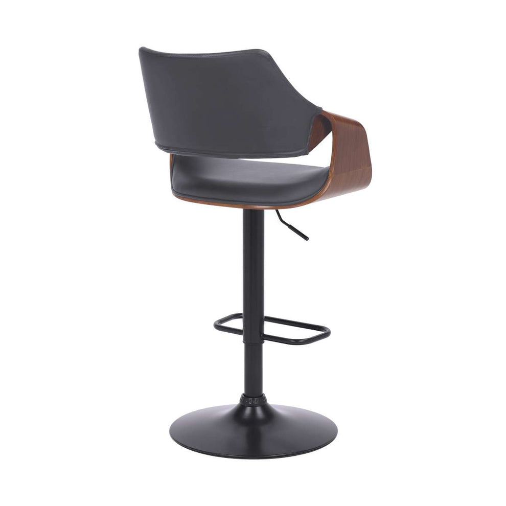 Aspen Adjustable Swivel Black Faux Leather and Walnut Wood Bar Stool with Black Base By Armen Living | Bar Stools | Modishstore - 10
