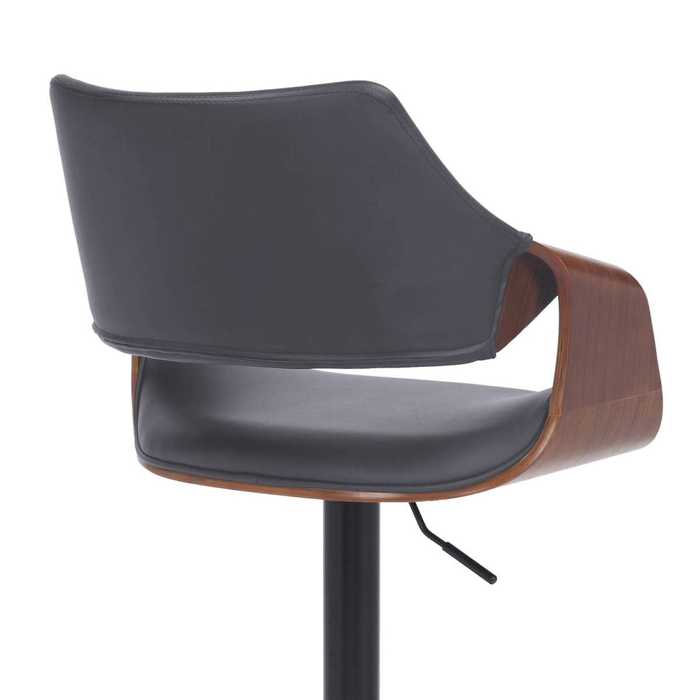 Aspen Adjustable Swivel Black Faux Leather and Walnut Wood Bar Stool with Black Base By Armen Living | Bar Stools | Modishstore - 13