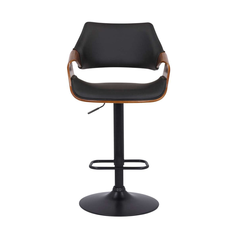 Aspen Adjustable Swivel Black Faux Leather and Walnut Wood Bar Stool with Black Base By Armen Living | Bar Stools | Modishstore - 2