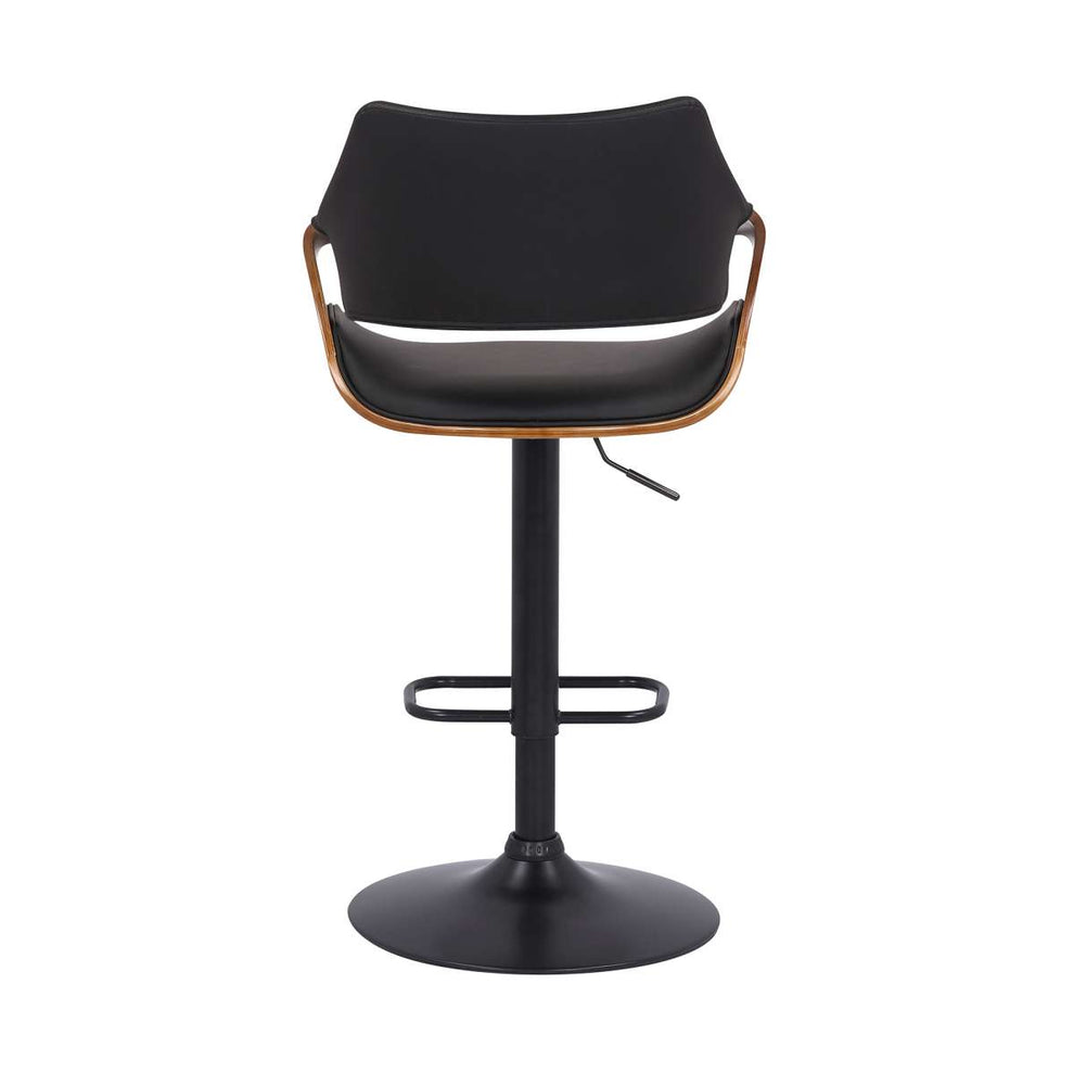 Aspen Adjustable Swivel Black Faux Leather and Walnut Wood Bar Stool with Black Base By Armen Living | Bar Stools | Modishstore - 4