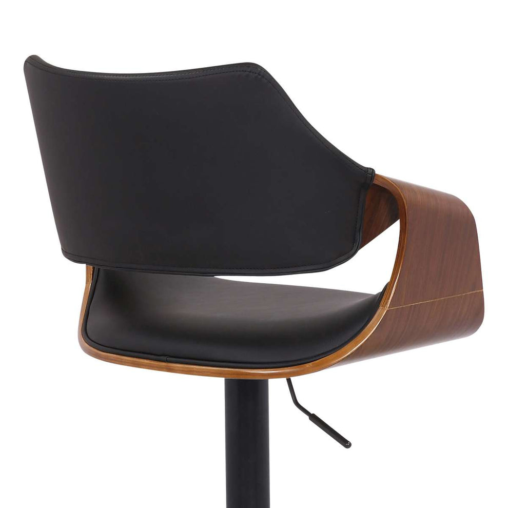 Aspen Adjustable Swivel Black Faux Leather and Walnut Wood Bar Stool with Black Base By Armen Living | Bar Stools | Modishstore - 6