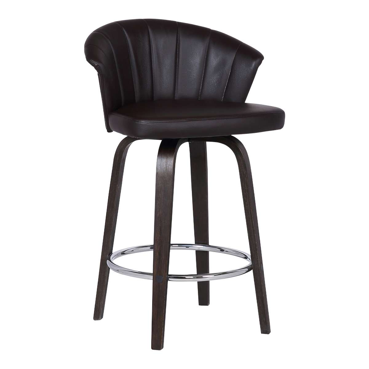 Ashley Wood Back 26" Swivel Brown Faux Leather Bar Stool By Armen Living | Bar Stools | Modishstore