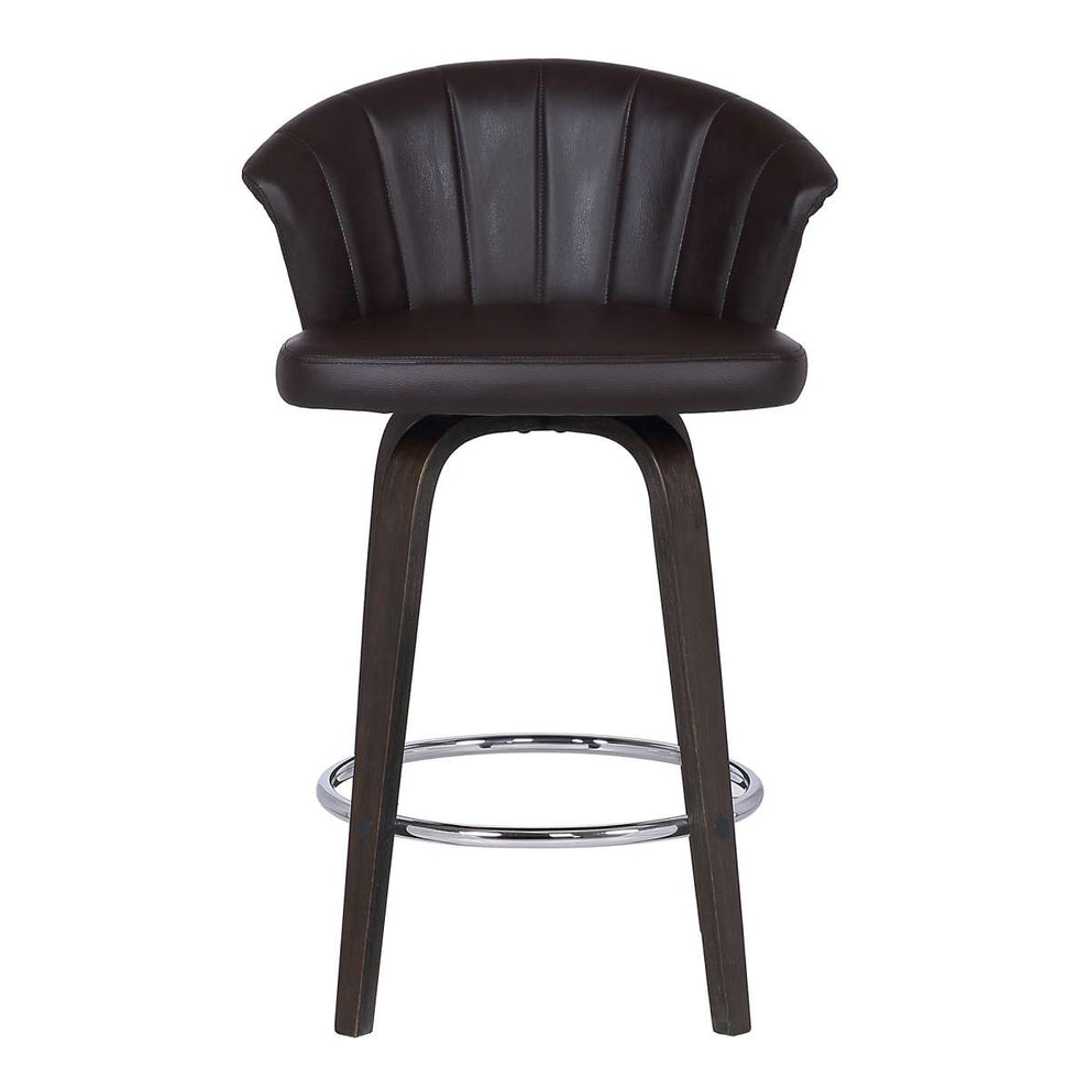 Ashley Wood Back 26" Swivel Brown Faux Leather Bar Stool By Armen Living | Bar Stools | Modishstore - 2