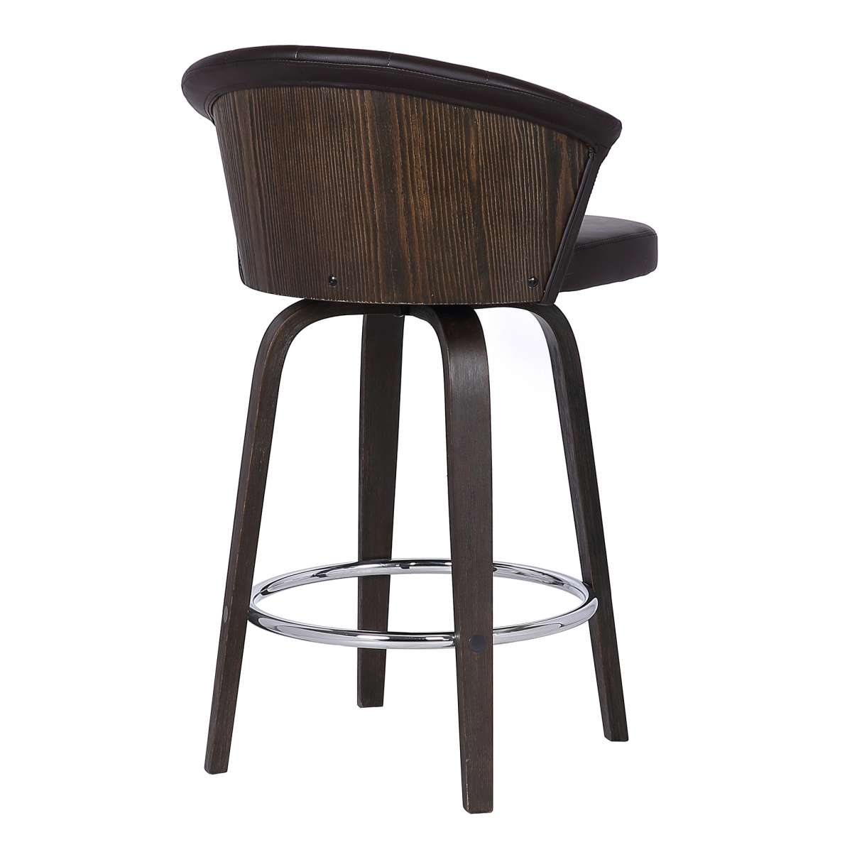 Ashley Wood Back 26" Swivel Brown Faux Leather Bar Stool By Armen Living | Bar Stools | Modishstore - 3