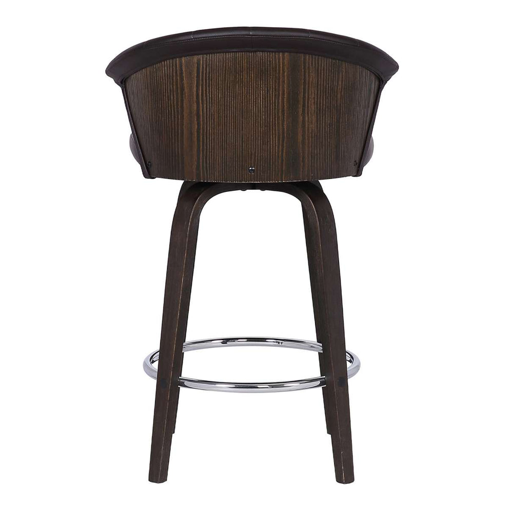 Ashley Wood Back 26" Swivel Brown Faux Leather Bar Stool By Armen Living | Bar Stools | Modishstore - 4