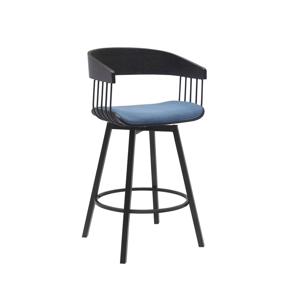 Athena 27" Swivel Black Wood Counter Stool in Light Gray Fabric with Black Metal By Armen Living | Bar Stools | Modishstore - 9