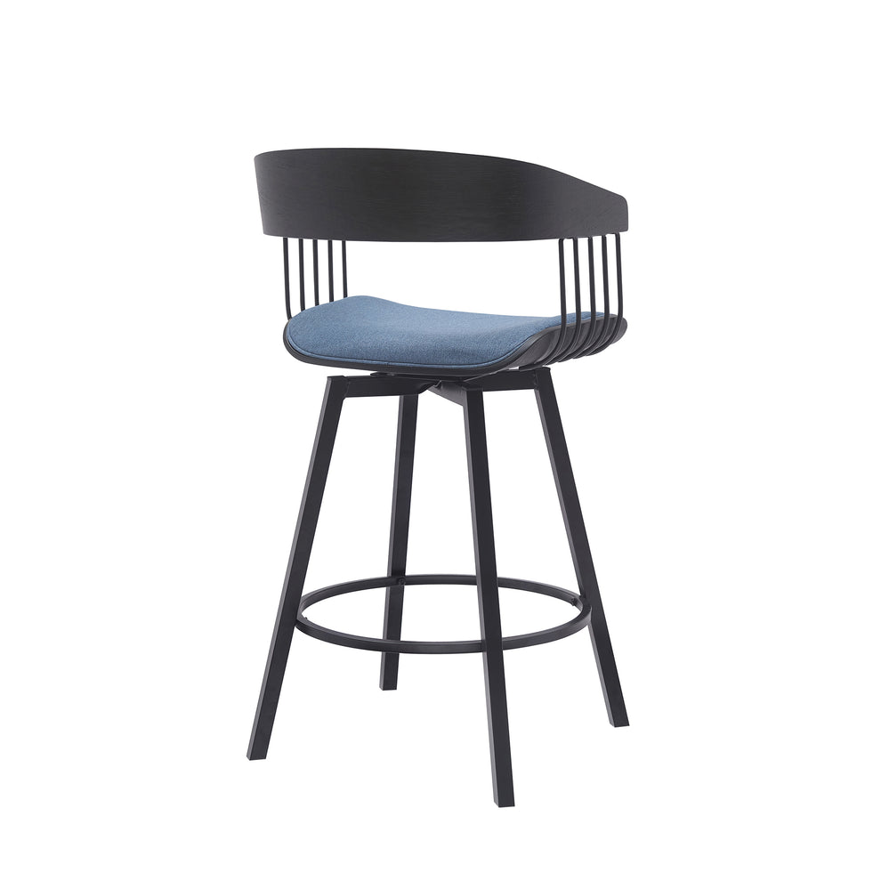Athena 27" Swivel Black Wood Counter Stool in Light Gray Fabric with Black Metal By Armen Living | Bar Stools | Modishstore - 11