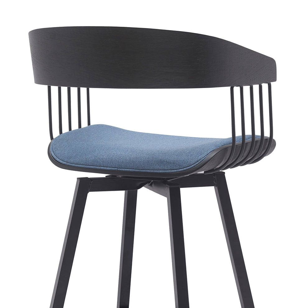 Athena 27" Swivel Black Wood Counter Stool in Light Gray Fabric with Black Metal By Armen Living | Bar Stools | Modishstore - 12