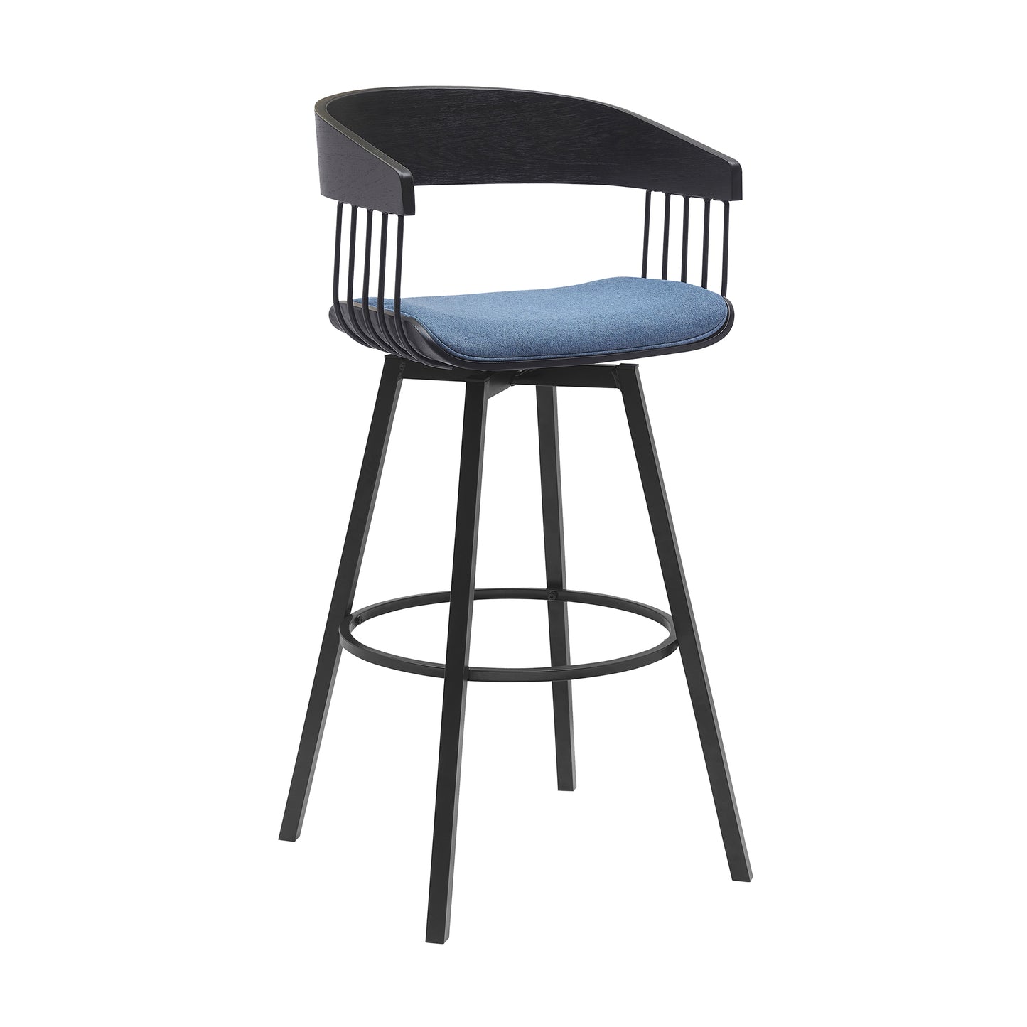 Athena 31" Swivel Black Wood Bar Stool in Light Gray Fabric with Black Metal By Armen Living | Bar Stools | Modishstore - 9