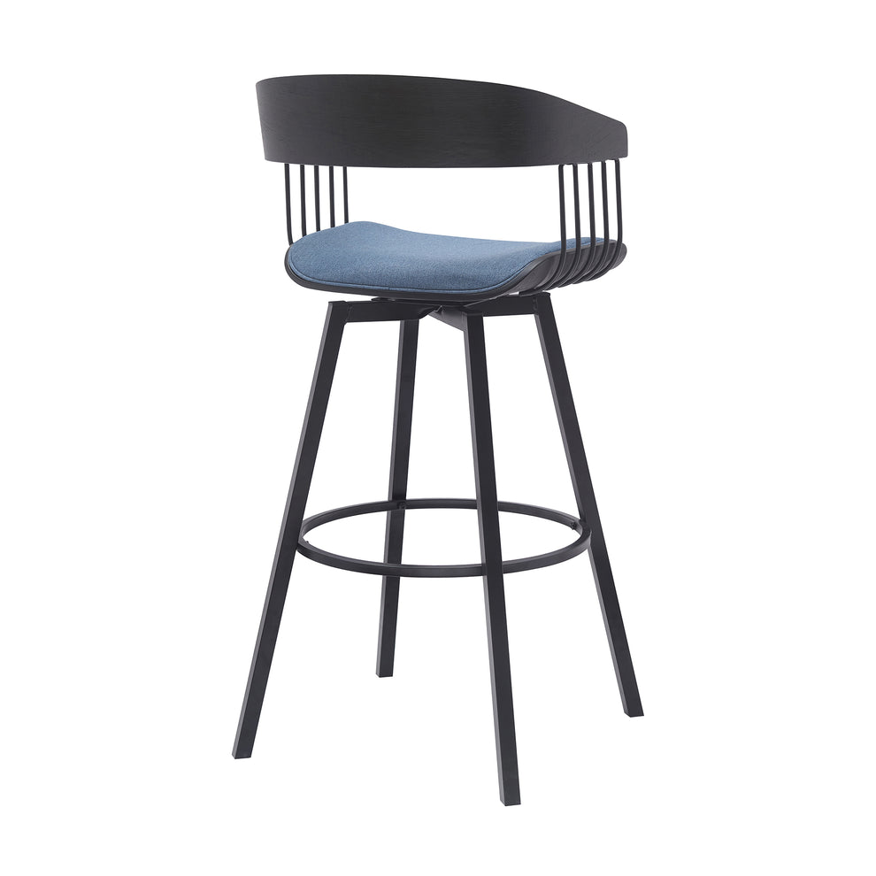 Athena 31" Swivel Black Wood Bar Stool in Light Gray Fabric with Black Metal By Armen Living | Bar Stools | Modishstore - 11