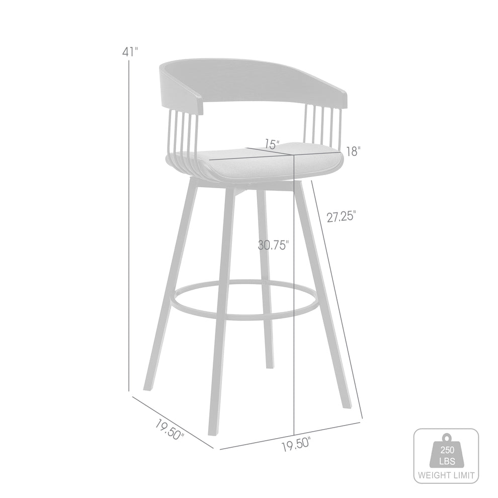 Athena 31" Swivel Black Wood Bar Stool in Light Gray Fabric with Black Metal By Armen Living | Bar Stools | Modishstore - 14