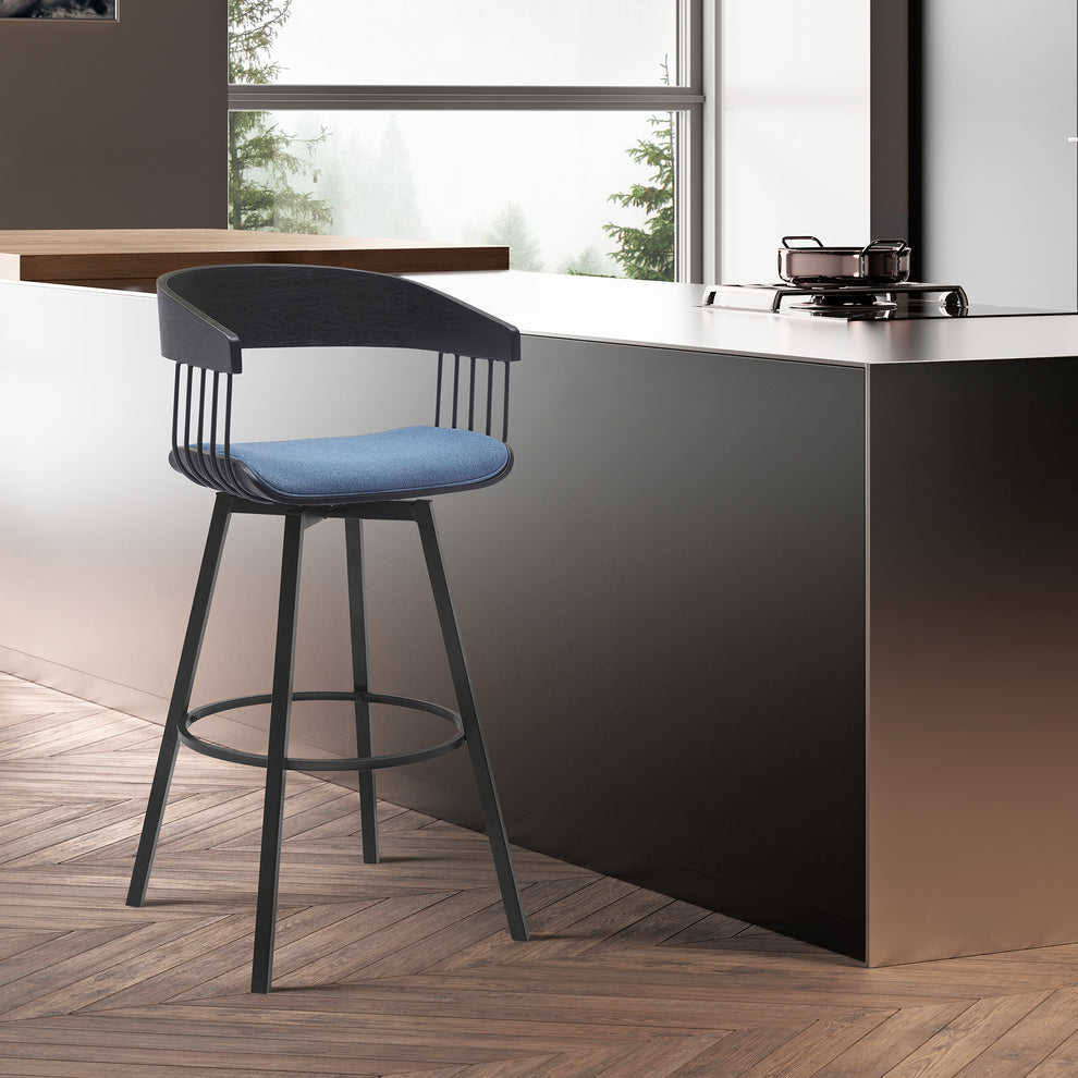 Athena 31" Swivel Black Wood Bar Stool in Light Gray Fabric with Black Metal By Armen Living | Bar Stools | Modishstore - 8