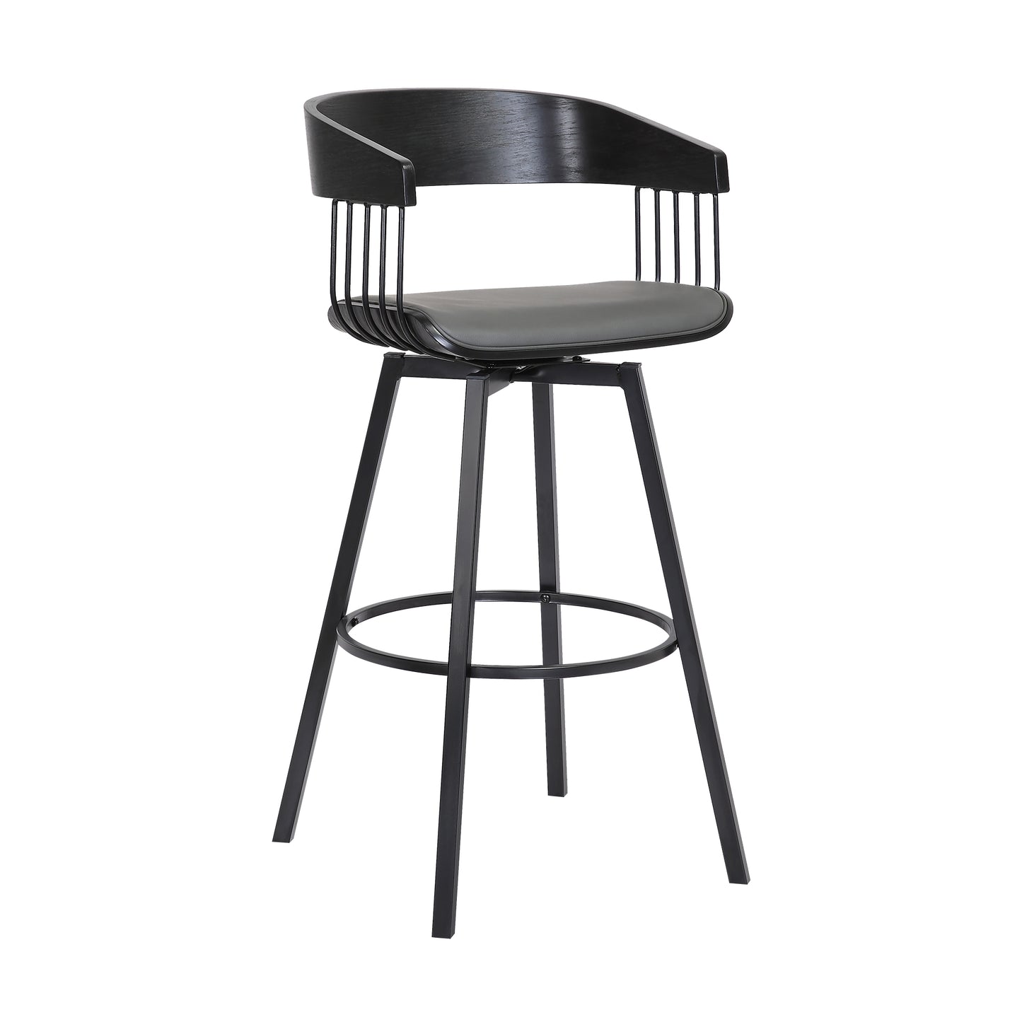 Athena 27" Swivel Black Wood Counter Stool in Grey Faux Leather with Black Metal By Armen Living | Counter Stools | Modishstore - 2