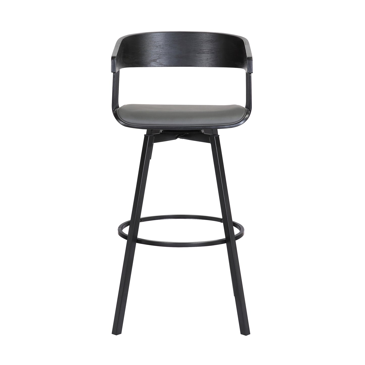 Athena 27" Swivel Black Wood Counter Stool in Grey Faux Leather with Black Metal By Armen Living | Counter Stools | Modishstore - 3